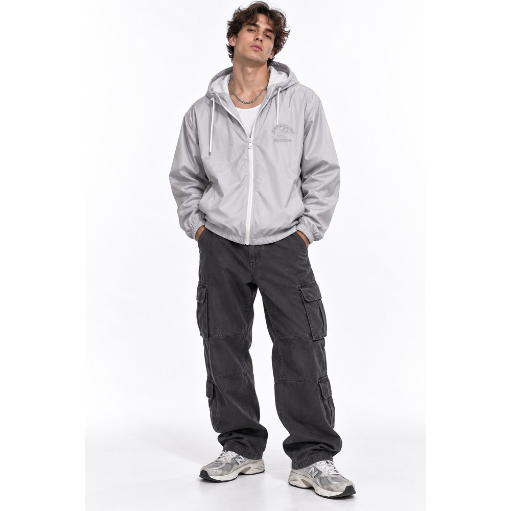 Vintage Y2K Mens XXL Silver Gray Hooded Windbreaker Gorpcore Streetwear Jacket